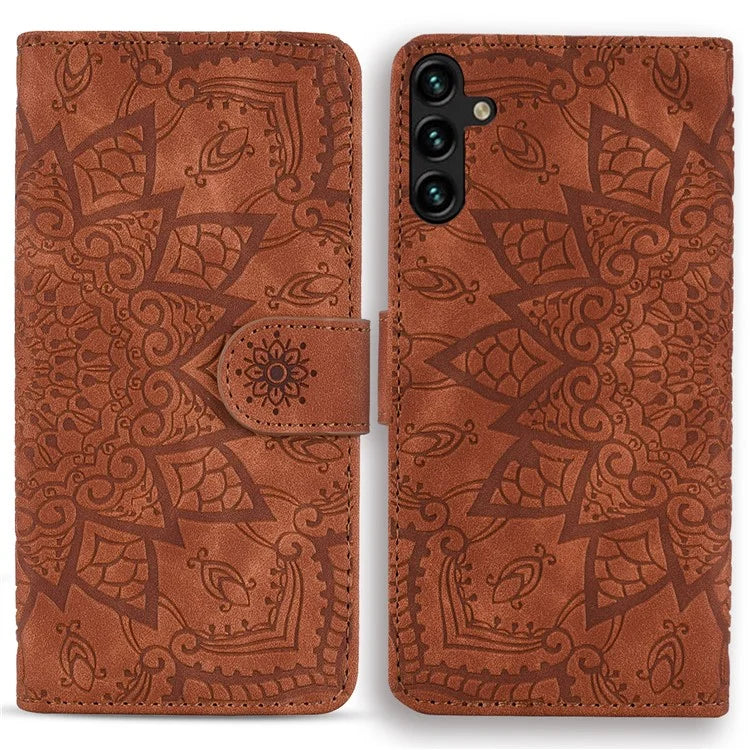 For Samsung Galaxy A35 5G Cell Phone Case Imprinted Flower Leather Wallet Cover