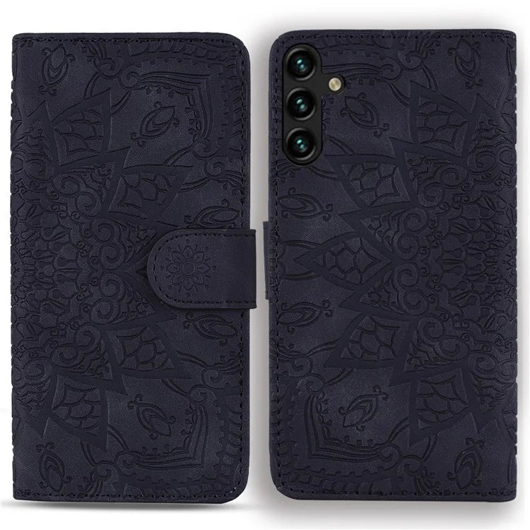 For Samsung Galaxy A35 5G Cell Phone Case Imprinted Flower Leather Wallet Cover