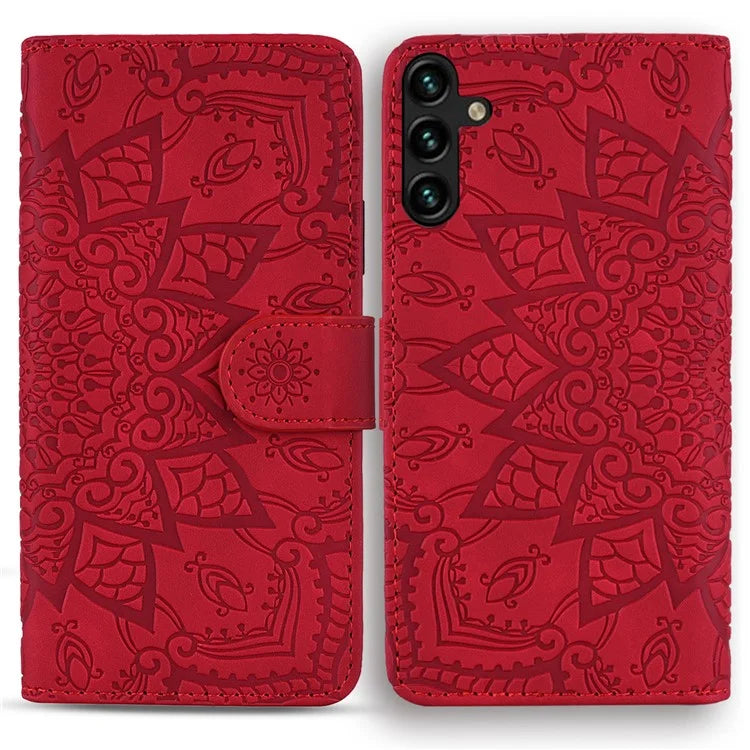 For Samsung Galaxy A35 5G Cell Phone Case Imprinted Flower Leather Wallet Cover