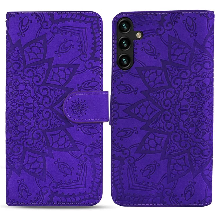 For Samsung Galaxy A55 5G Case Imprinted Flower Calf Texture Cover
