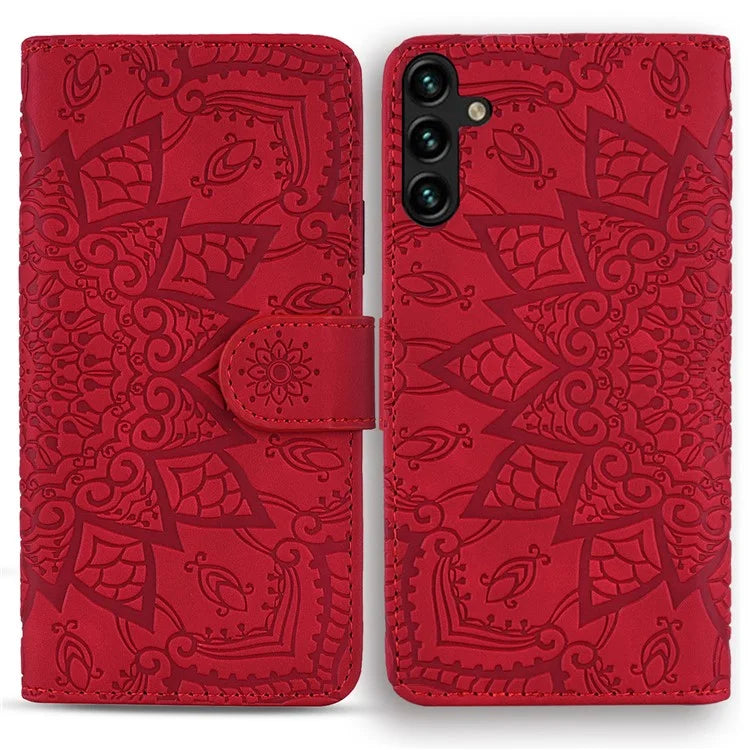 For Samsung Galaxy A55 5G Case Imprinted Flower Calf Texture Cover