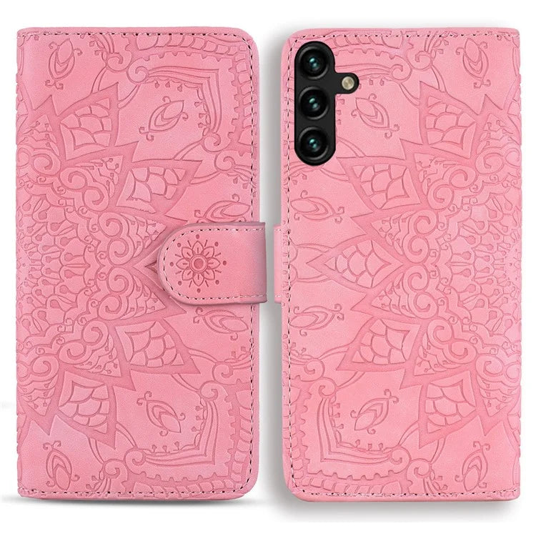 For Samsung Galaxy A55 5G Case Imprinted Flower Calf Texture Cover