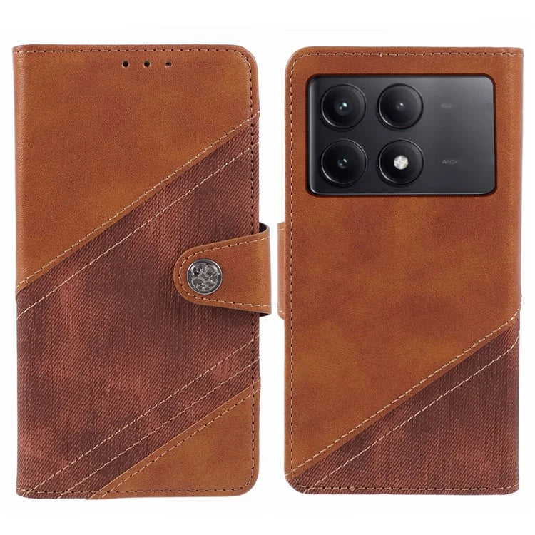 For Xiaomi Redmi K70E 5G / Poco X6 Pro 5G Case Splicing Crazy Horse Texture Leather Wallet Anti-shock Phone Cover