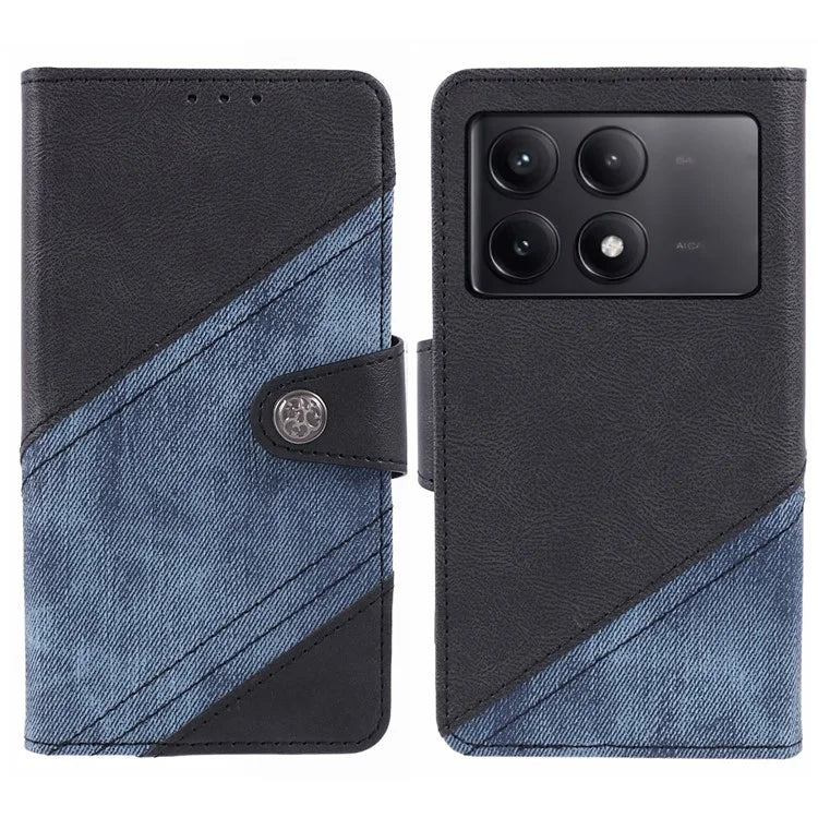 For Xiaomi Redmi K70E 5G / Poco X6 Pro 5G Case Splicing Crazy Horse Texture Leather Wallet Anti-shock Phone Cover