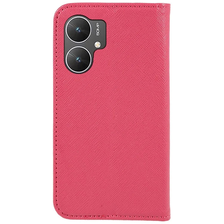 For Xiaomi Poco M6 5G Shockproof Phone Cover Cross Texture Magnetic PU Leather Case with Stand