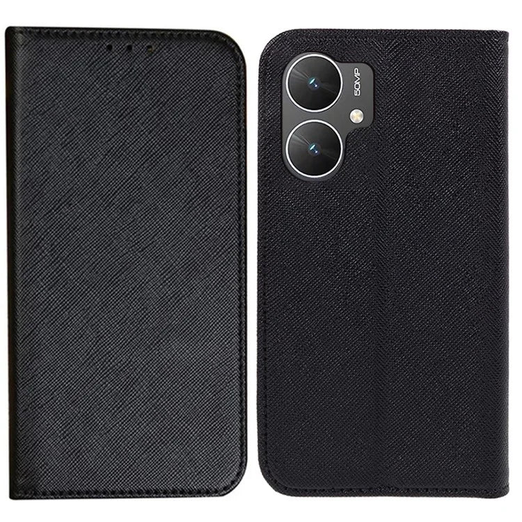 For Xiaomi Poco M6 5G Shockproof Phone Cover Cross Texture Magnetic PU Leather Case with Stand