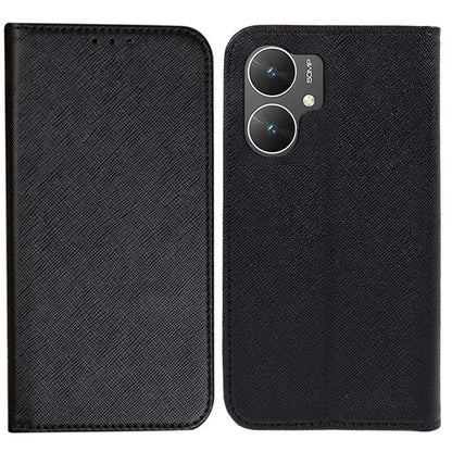 For Xiaomi Poco M6 5G Shockproof Phone Cover Cross Texture Magnetic PU Leather Case with Stand