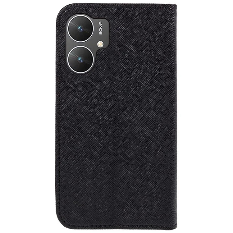 For Xiaomi Poco M6 5G Shockproof Phone Cover Cross Texture Magnetic PU Leather Case with Stand