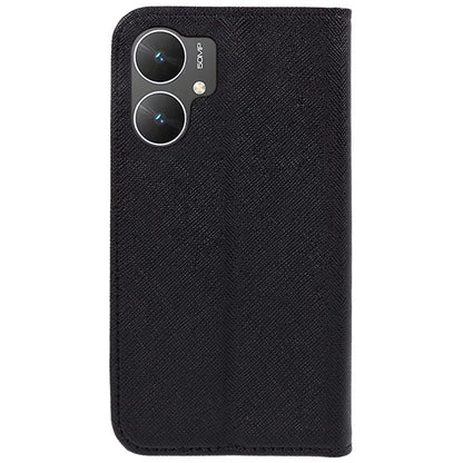 For Xiaomi Poco M6 5G Shockproof Phone Cover Cross Texture Magnetic PU Leather Case with Stand