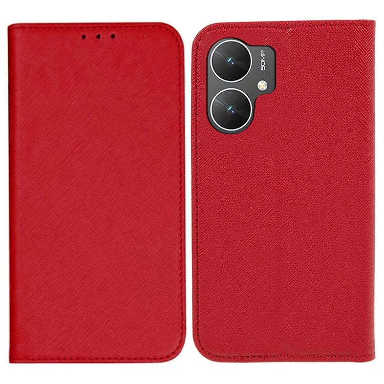 For Xiaomi Poco M6 5G Shockproof Phone Cover Cross Texture Magnetic PU Leather Case with Stand