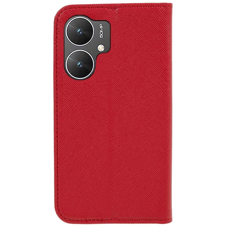 For Xiaomi Poco M6 5G Shockproof Phone Cover Cross Texture Magnetic PU Leather Case with Stand
