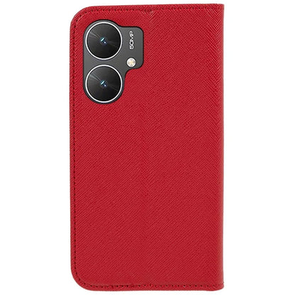 For Xiaomi Poco M6 5G Shockproof Phone Cover Cross Texture Magnetic PU Leather Case with Stand