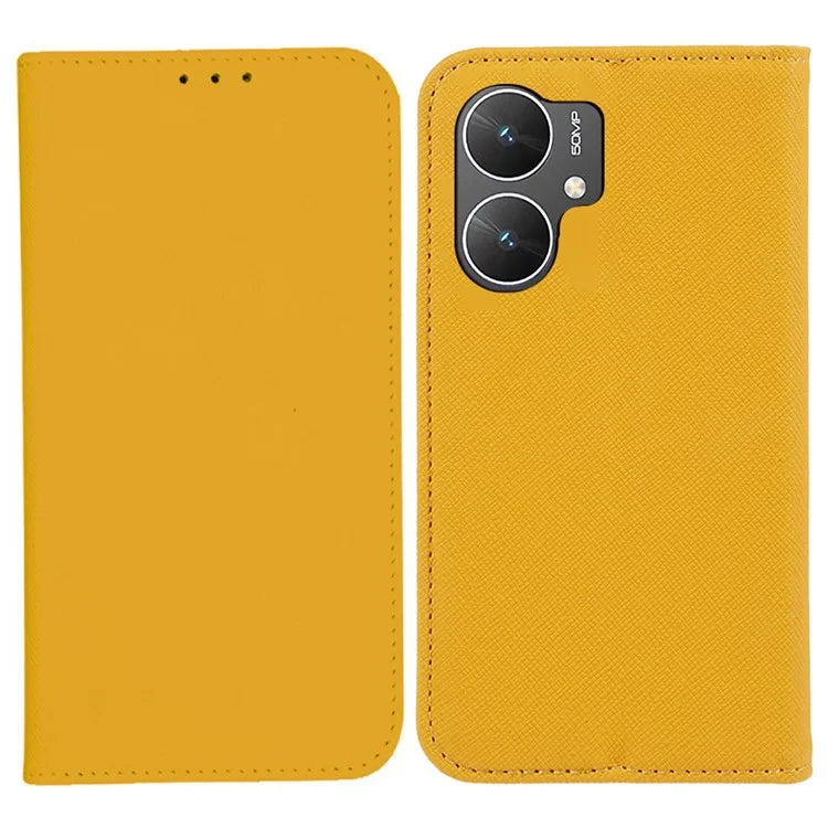 For Xiaomi Poco M6 5G Shockproof Phone Cover Cross Texture Magnetic PU Leather Case with Stand