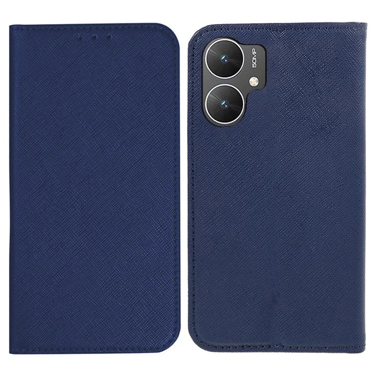 For Xiaomi Poco M6 5G Shockproof Phone Cover Cross Texture Magnetic PU Leather Case with Stand