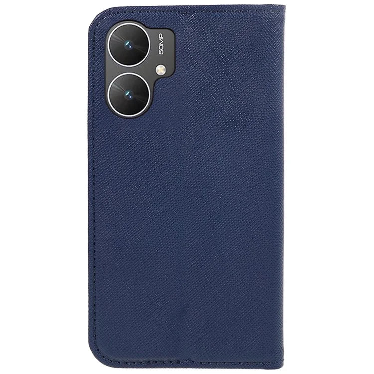 For Xiaomi Poco M6 5G Shockproof Phone Cover Cross Texture Magnetic PU Leather Case with Stand