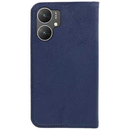 For Xiaomi Poco M6 5G Shockproof Phone Cover Cross Texture Magnetic PU Leather Case with Stand