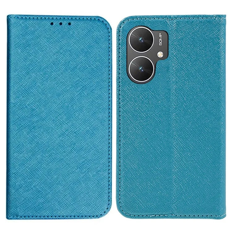 For Xiaomi Poco M6 5G Shockproof Phone Cover Cross Texture Magnetic PU Leather Case with Stand