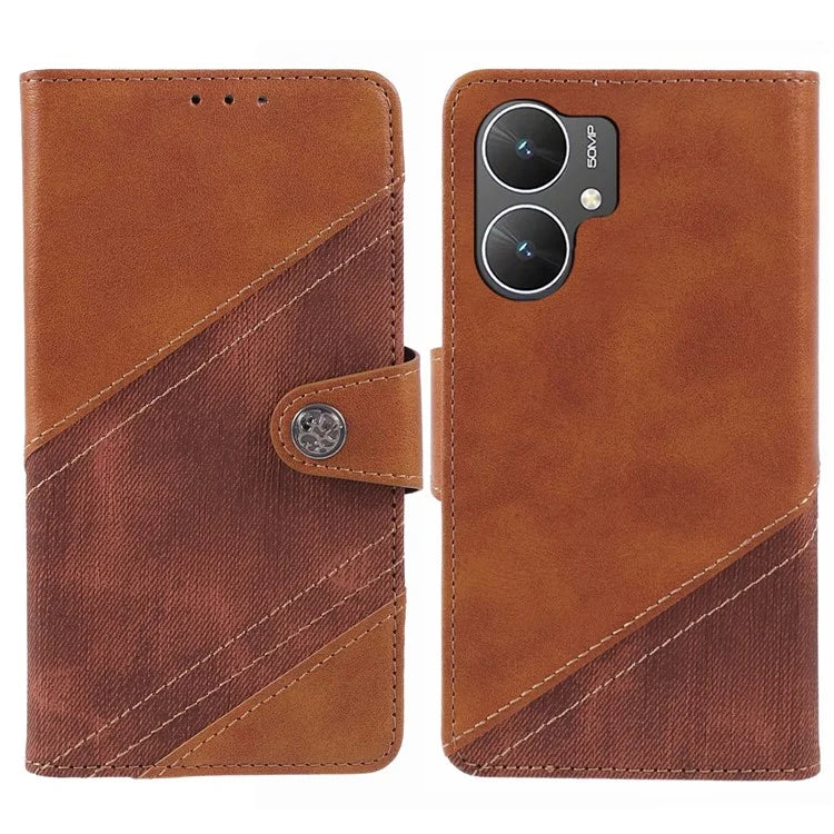 For Xiaomi Poco M6 5G Cell Phone Case Splicing Crazy Horse Texture PU Leather Drop-proof Cover