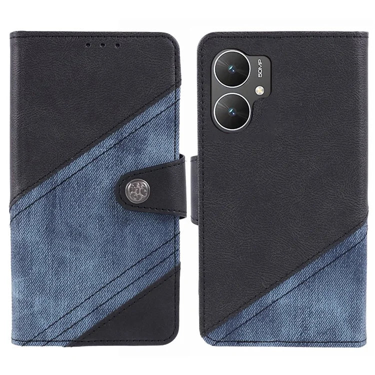 For Xiaomi Poco M6 5G Cell Phone Case Splicing Crazy Horse Texture PU Leather Drop-proof Cover