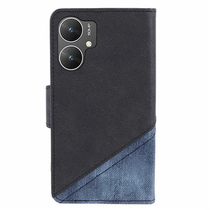 For Xiaomi Poco M6 5G Cell Phone Case Splicing Crazy Horse Texture PU Leather Drop-proof Cover