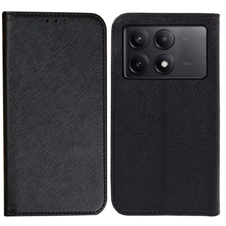 For Xiaomi Redmi K70E 5G / Poco X6 Pro 5G Anti-Scratch Phone Cover Cross Texture Magnetic Closing Leather Stand Case