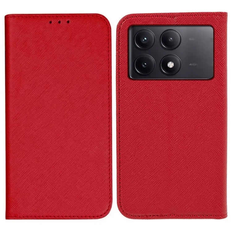 For Xiaomi Redmi K70E 5G / Poco X6 Pro 5G Anti-Scratch Phone Cover Cross Texture Magnetic Closing Leather Stand Case