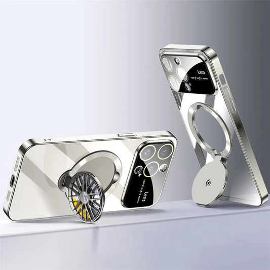 VOERO For iPhone 15 Pro Max Kickstand PC Case Electroplating Slim Phone Cover