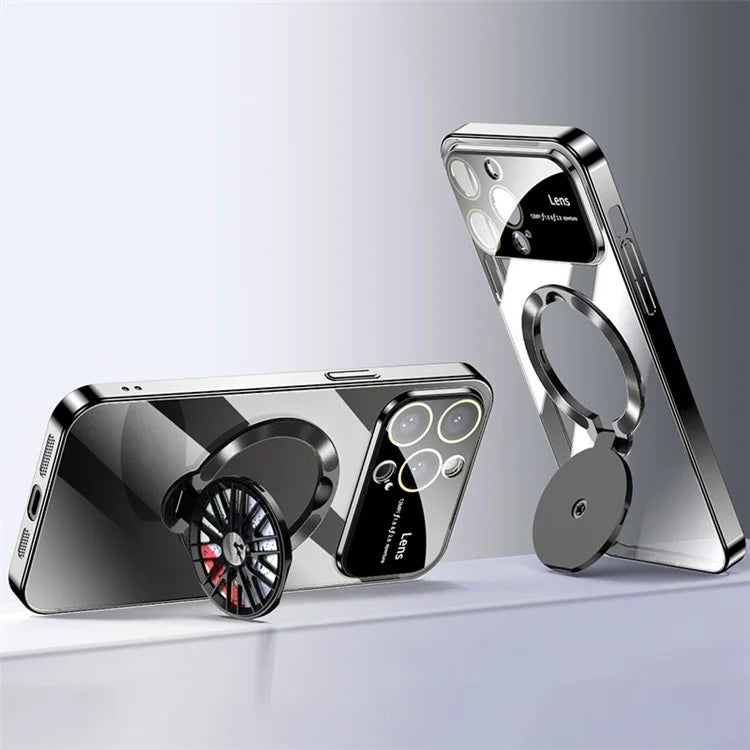 VOERO For iPhone 15 Pro Max Kickstand PC Case Electroplating Slim Phone Cover