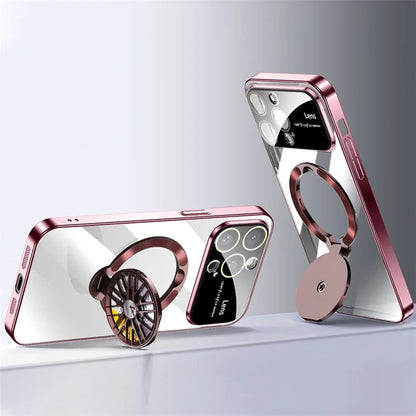 VOERO For iPhone 15 Pro Max Kickstand PC Case Electroplating Slim Phone Cover