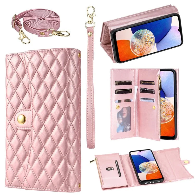 BKS-002 For Samsung Galaxy A24 4G (162.1 x 77.6 x 8.3mm) Leather Case Card Slots Phone Cover with Straps