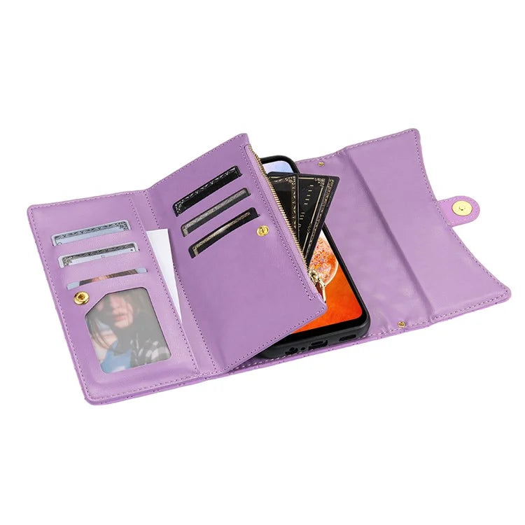 BKS-002 For Samsung Galaxy A24 4G (162.1 x 77.6 x 8.3mm) Leather Case Card Slots Phone Cover with Straps