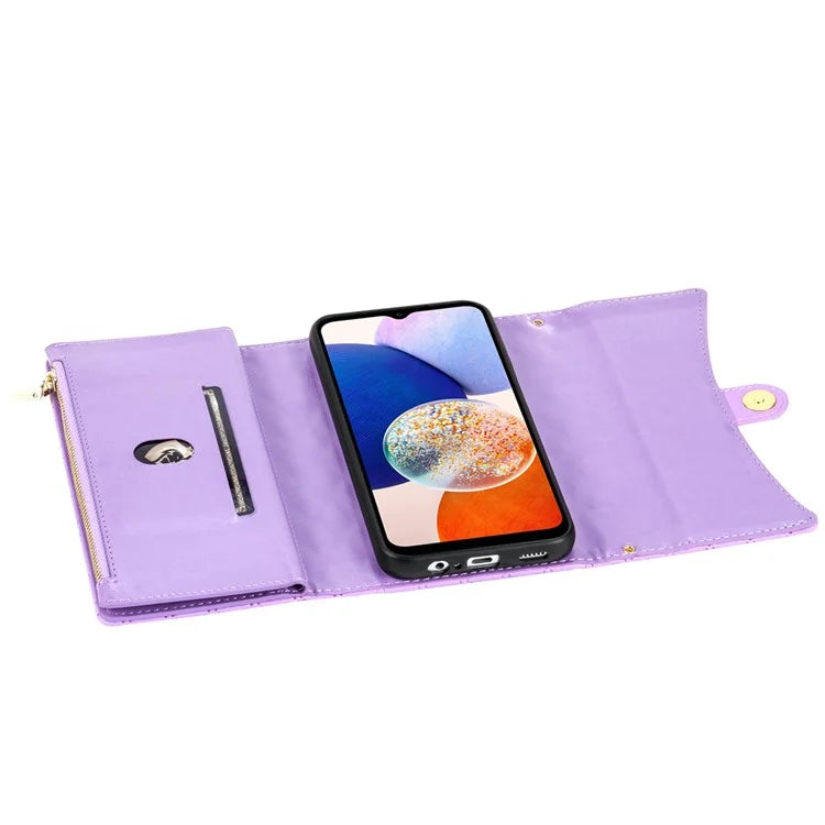 BKS-002 For Samsung Galaxy A24 4G (162.1 x 77.6 x 8.3mm) Leather Case Card Slots Phone Cover with Straps