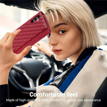 BKS-002 Rhombus Folio Cover for Samsung Galaxy S23 FE Leather Zipper Stand Phone Case