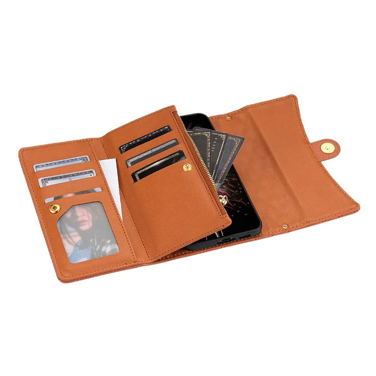 BKS-002 For Samsung Galaxy S24 Leather Flip Case Phone Cover Card Slots Zipper Pocket