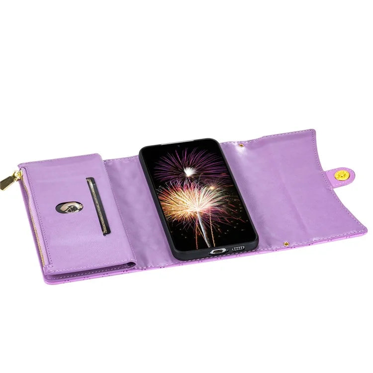 BKS-002 For Samsung Galaxy A34 5G Leather Phone Case 7 Card Slots Zipper Pocket Cover with Straps