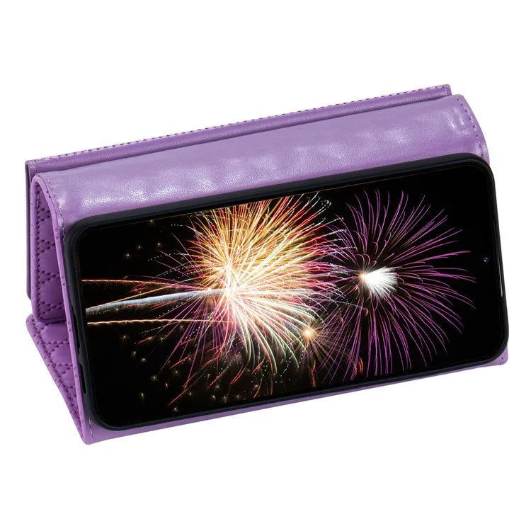 BKS-002 For Samsung Galaxy A34 5G Leather Phone Case 7 Card Slots Zipper Pocket Cover with Straps