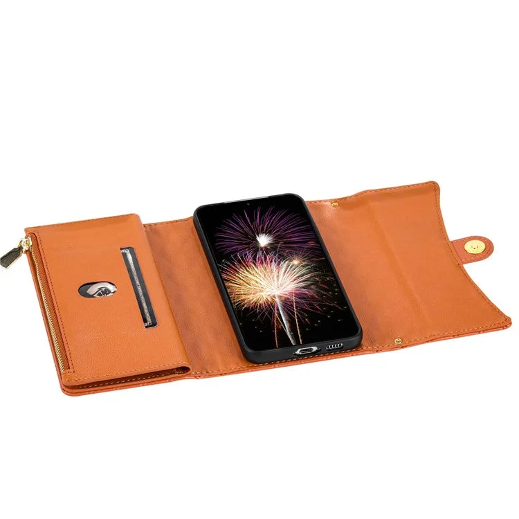 BKS-002 For Samsung Galaxy A34 5G Leather Phone Case 7 Card Slots Zipper Pocket Cover with Straps