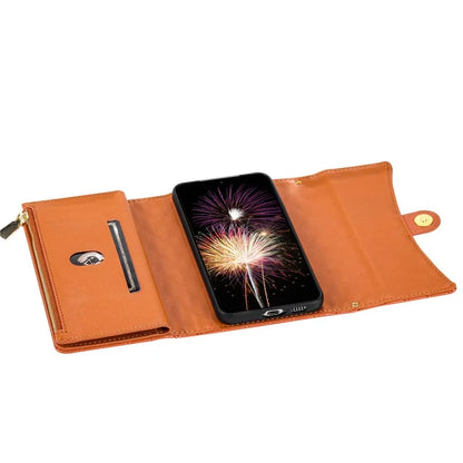 BKS-002 For Samsung Galaxy A34 5G Leather Phone Case 7 Card Slots Zipper Pocket Cover with Straps