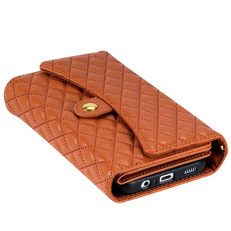 BKS-002 For Samsung Galaxy A34 5G Leather Phone Case 7 Card Slots Zipper Pocket Cover with Straps