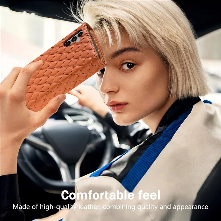 BKS-002 For Samsung Galaxy A34 5G Leather Phone Case 7 Card Slots Zipper Pocket Cover with Straps