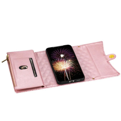 BKS-002 For Samsung Galaxy A34 5G Leather Phone Case 7 Card Slots Zipper Pocket Cover with Straps