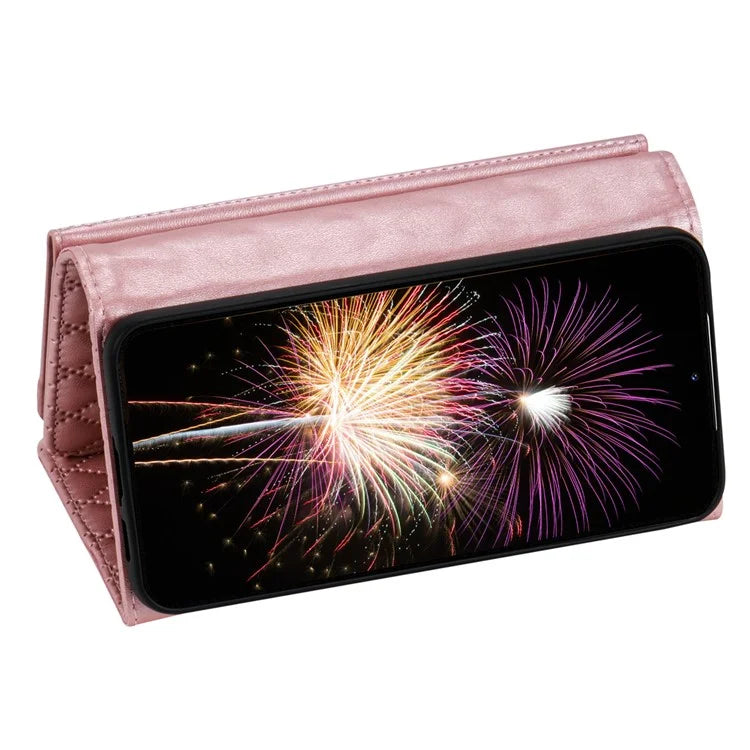 BKS-002 For Samsung Galaxy A34 5G Leather Phone Case 7 Card Slots Zipper Pocket Cover with Straps