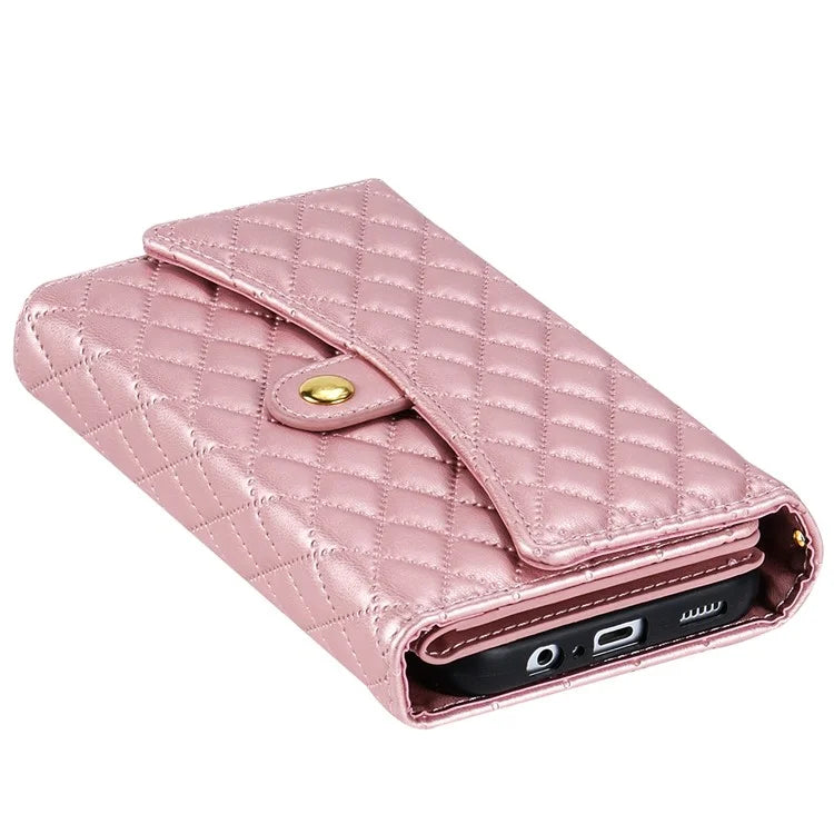 BKS-002 For Samsung Galaxy A34 5G Leather Phone Case 7 Card Slots Zipper Pocket Cover with Straps