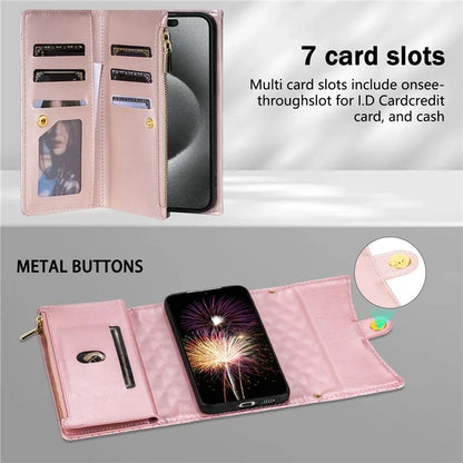 BKS-002 For Samsung Galaxy A35 5G Leather Phone Case Handbag Zipper Pocket Cover Rhombus Pattern