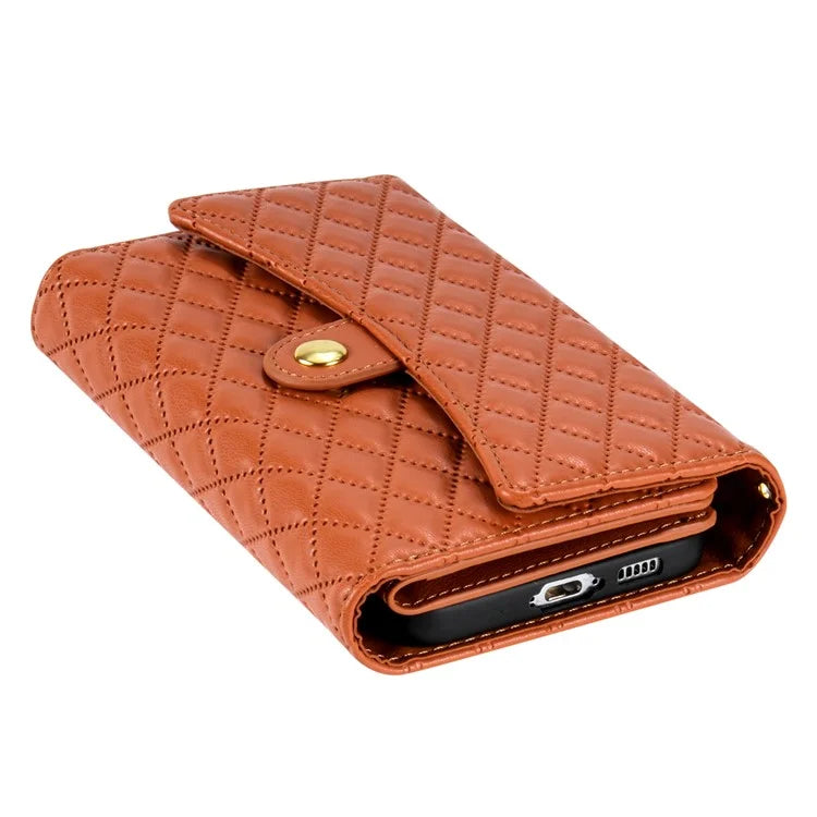 BKS-002 For Samsung Galaxy A35 5G Leather Phone Case Handbag Zipper Pocket Cover Rhombus Pattern