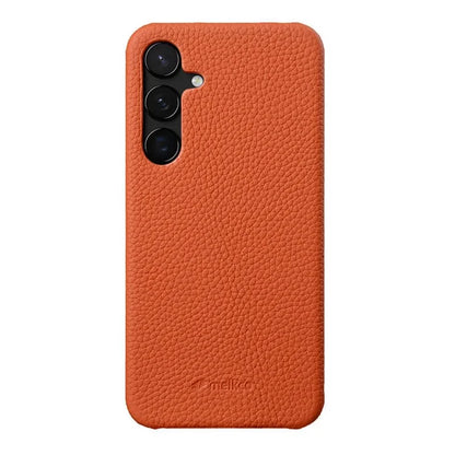 MELKCO For Samsung Galaxy S24 Case Genuine Cow Leather+PC Cell Phone Cover