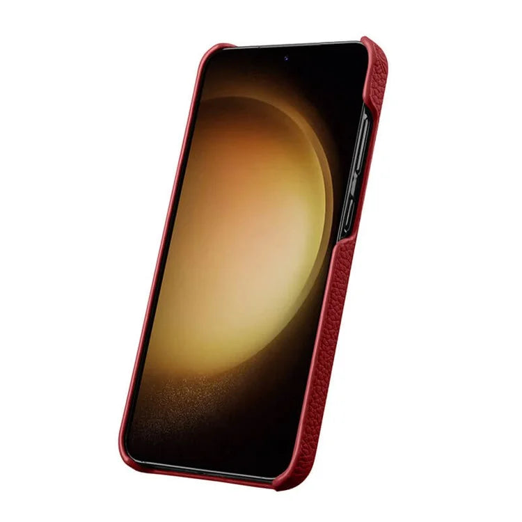 MELKCO For Samsung Galaxy S24 Case Genuine Cow Leather+PC Cell Phone Cover