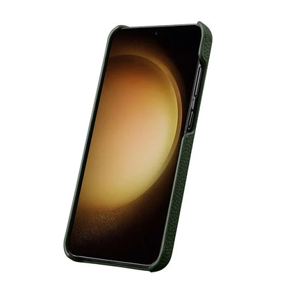 MELKCO For Samsung Galaxy S24 Case Genuine Cow Leather+PC Cell Phone Cover