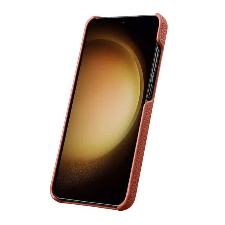 MELKCO For Samsung Galaxy S24+ Cell Phone Case Drop Proof Genuine Cow Leather+PC Cover