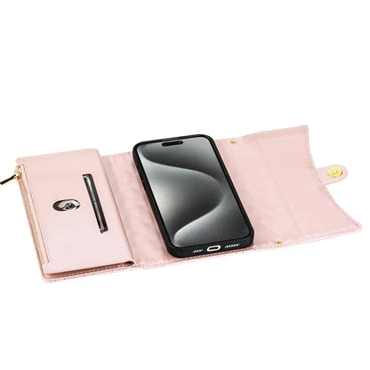 BKS-002 For iPhone 14 Pro Phone Case Zipper Pocket Flip Leather Wallet Cover with Long Strap